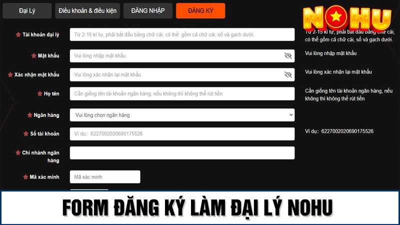 Mẫu đăng ký thông tin trở thành đại lý vn88